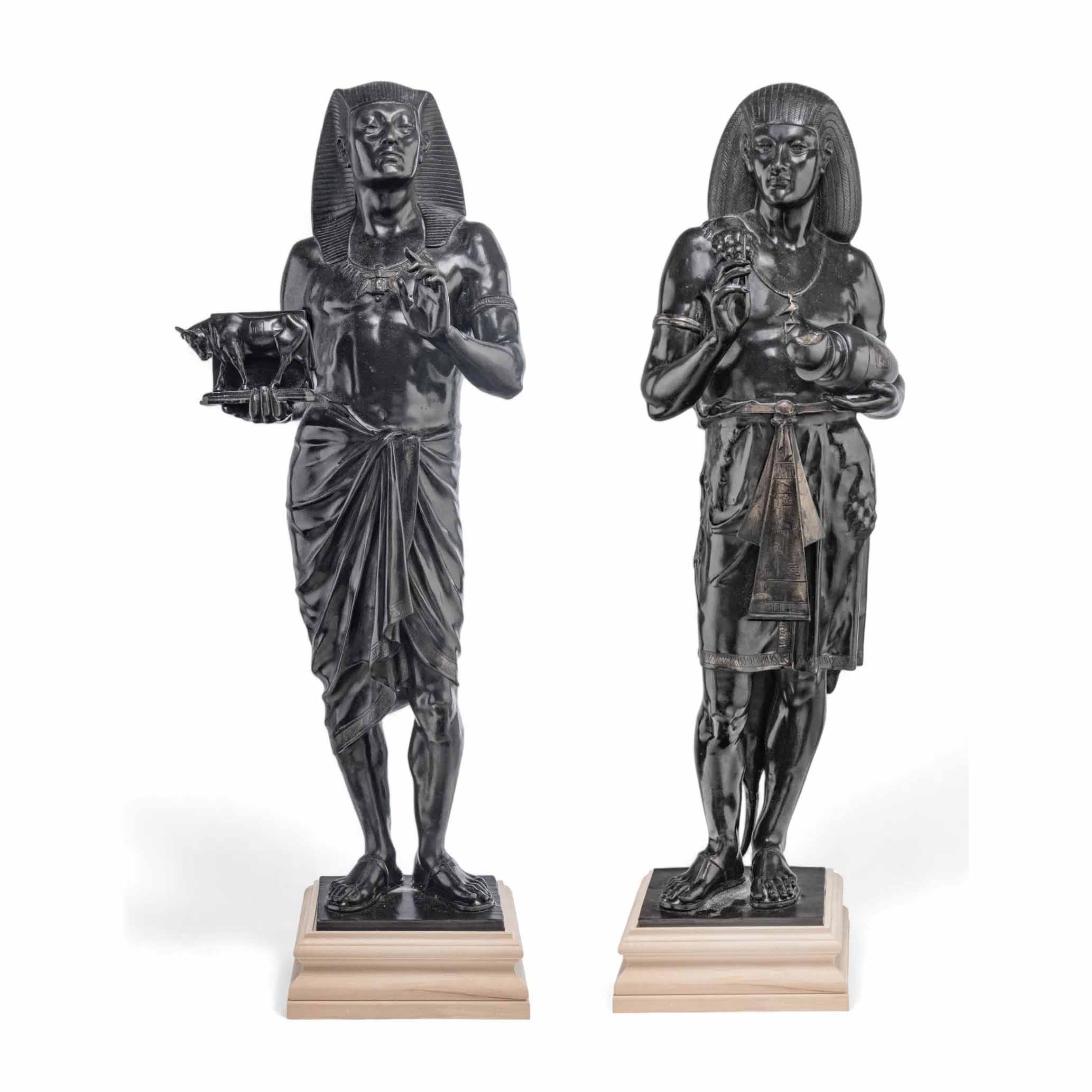 Émile Louis Picault, Egyptian Revival Bronze Sculptures, estimate $5,000-$10,000 at DuMouchelles.